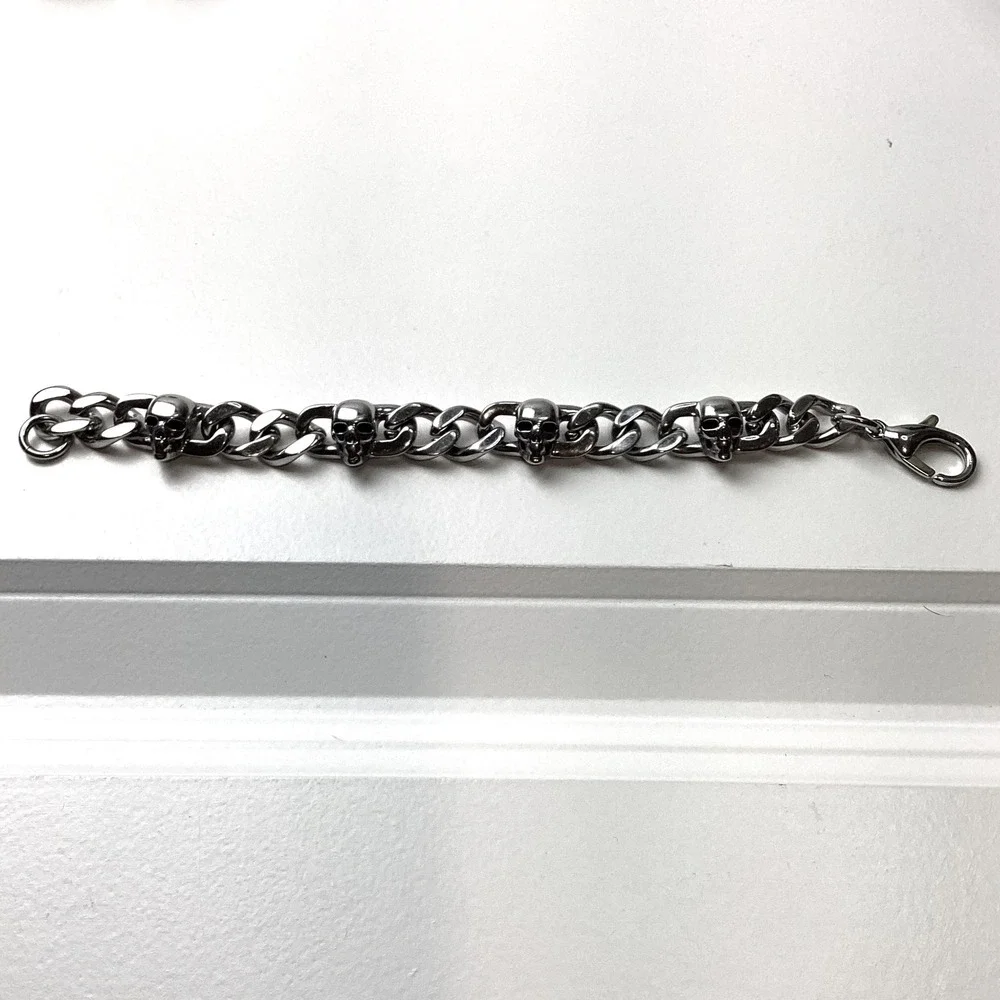 Skull Curb Chain Bracelet Gothic Punk Biker Jewelry 8.5 Inch stainless steel